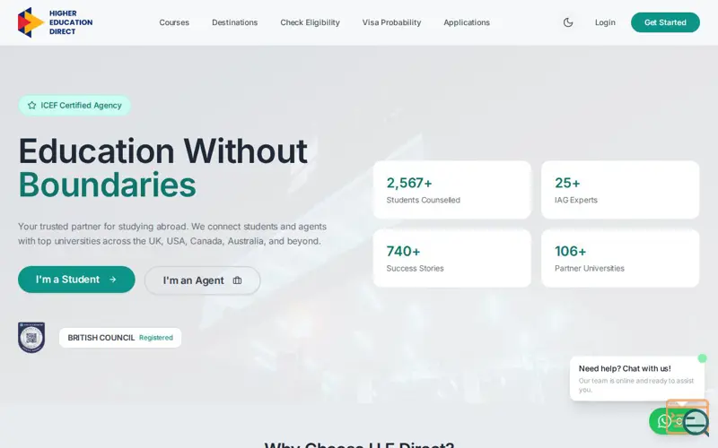 Screenshot of H E Direct, a launch using ICEF