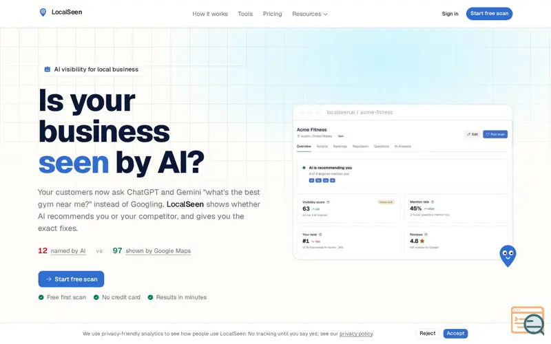 Screenshot of LocalSeen: Is your business seen by AI?