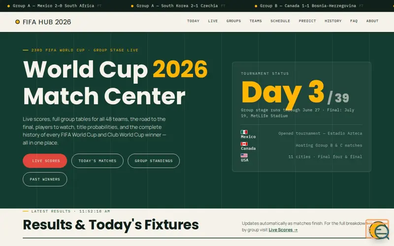 Screenshot of World Cup 2026 Hub