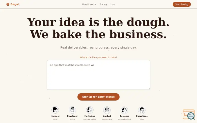 Screenshot of From idea to company.