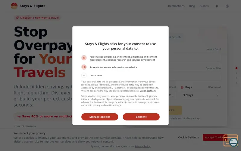Screenshot of Stays & Flights