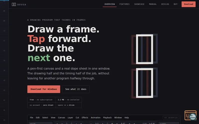 Screenshot of Douga — a drawing program that thinks in frames