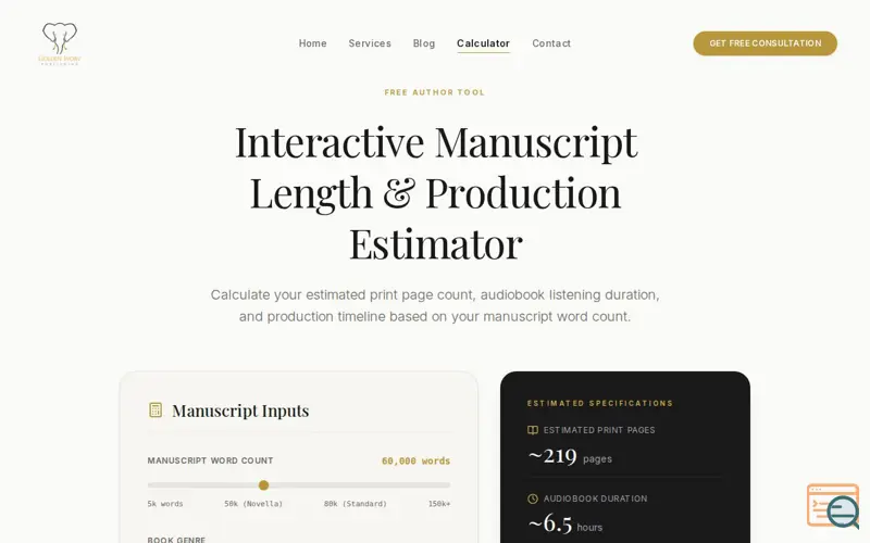 Screenshot of Manuscript & Audiobook Estimator