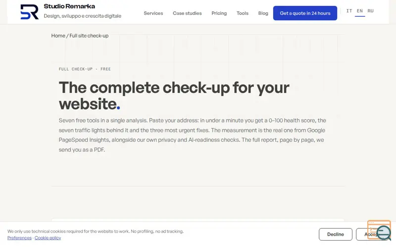 Screenshot of Studio Remarka, a launch using VDSina