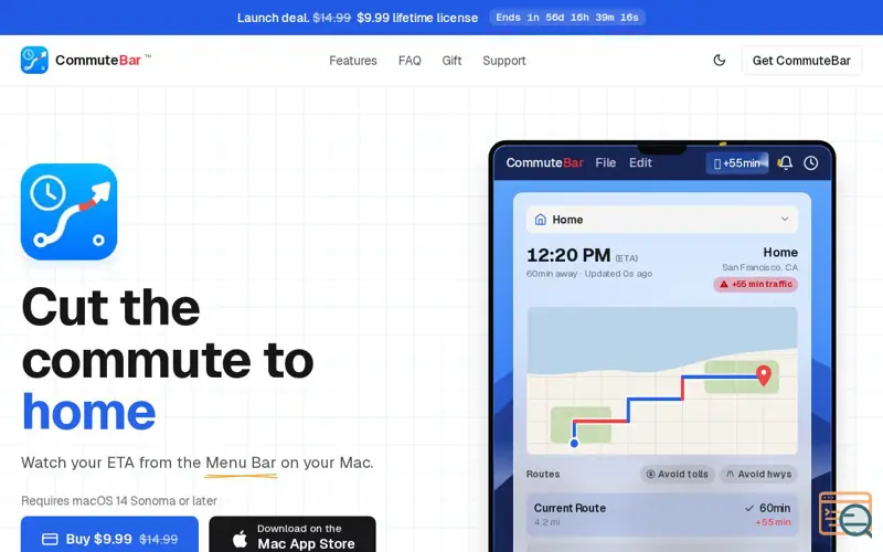 Screenshot of CommuteBar