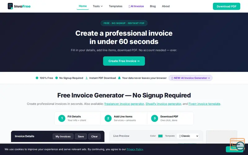 Screenshot of InvoFree