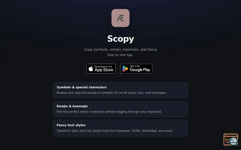 Screenshot of Scopy: Symbols, Fonts & Kaomojis