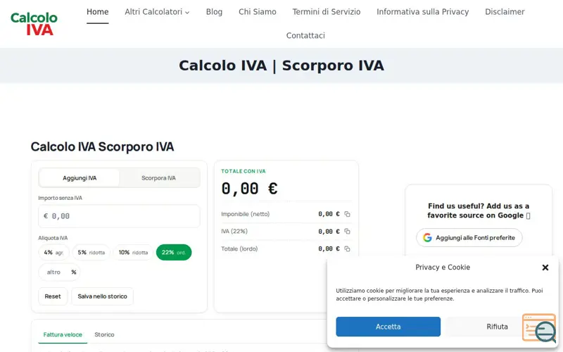 Screenshot of TheCalcoloIVA