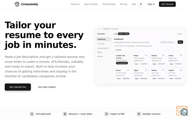 Screenshot of Cresumely