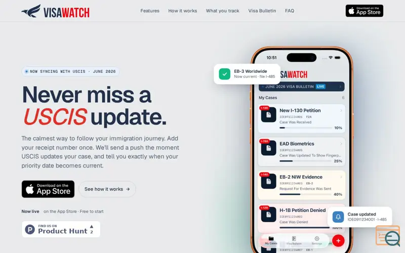 Screenshot of VisaWatch