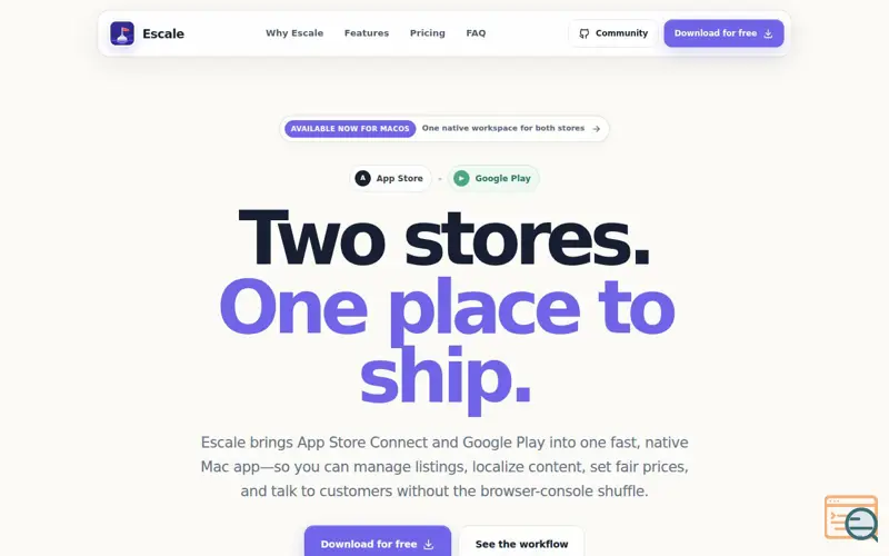 Screenshot of Escale — Ship iOS and Android from one Mac app, a launch using IndieDev Tools