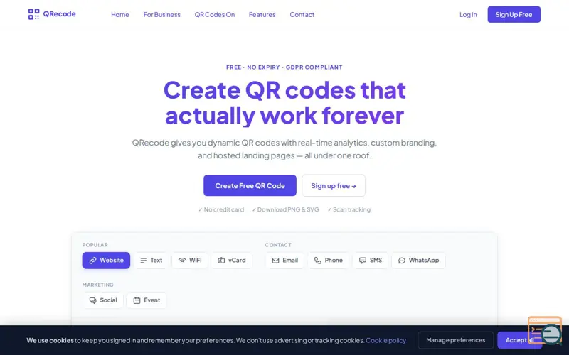 Screenshot of QRecode — Free QR Code Generator with Scan Tracking & Analytics, a launch using Debug Log Manager
