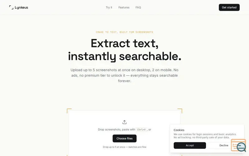 Screenshot of Lynkeus — Image to text, for screenshots