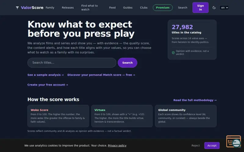 Screenshot of ValorScore