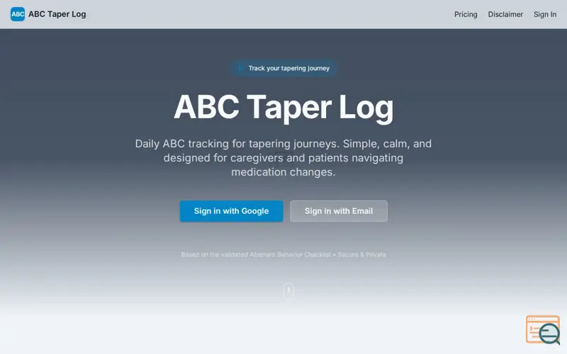 Screenshot of ABC Taper Log