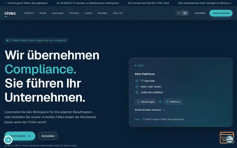 Screenshot of CIVAC