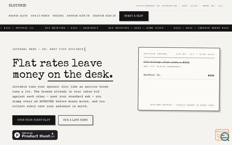 Screenshot of slotsbid