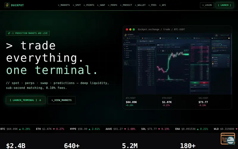 Screenshot of Duckpot Exchange — Spot, Perps & P2P