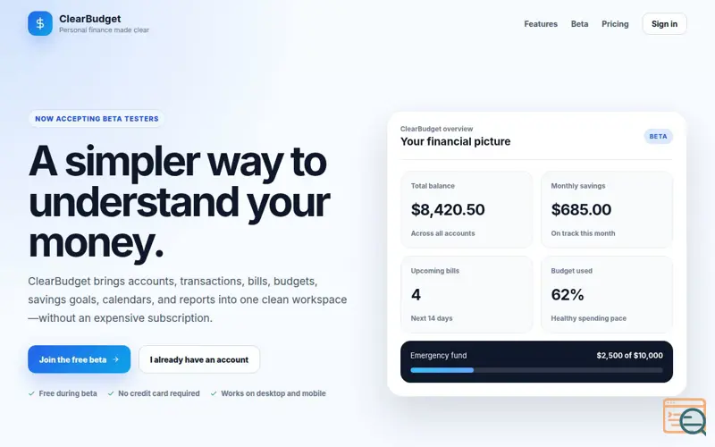 Screenshot of clearbudget