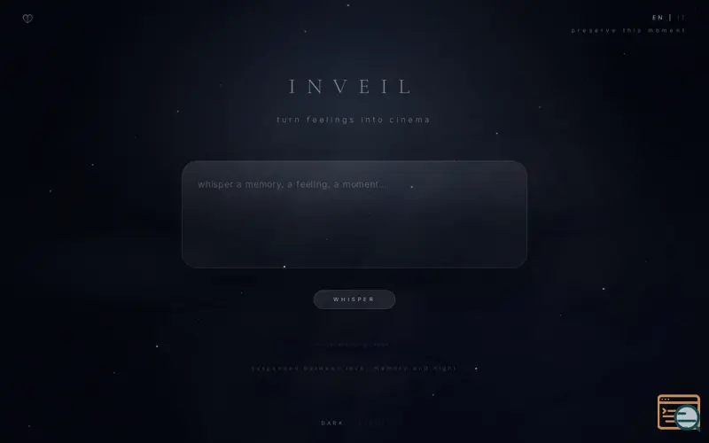 Screenshot of INVEIL — turn feelings into cinema