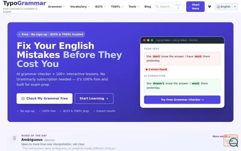 Screenshot of TypoGrammar, a launch using Jotform