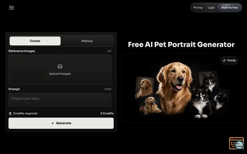Screenshot of 1008 AI Pet Portrait Generator