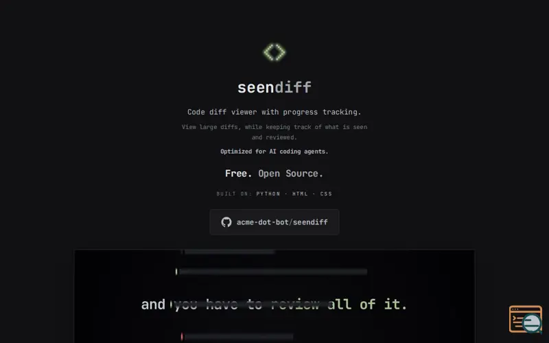 Screenshot of seendiff — a local diff tool for large diffs