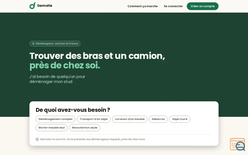 Screenshot of Demvite — Déménagement, débarras et transport partout en France