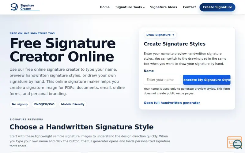 Screenshot of Signature Creator