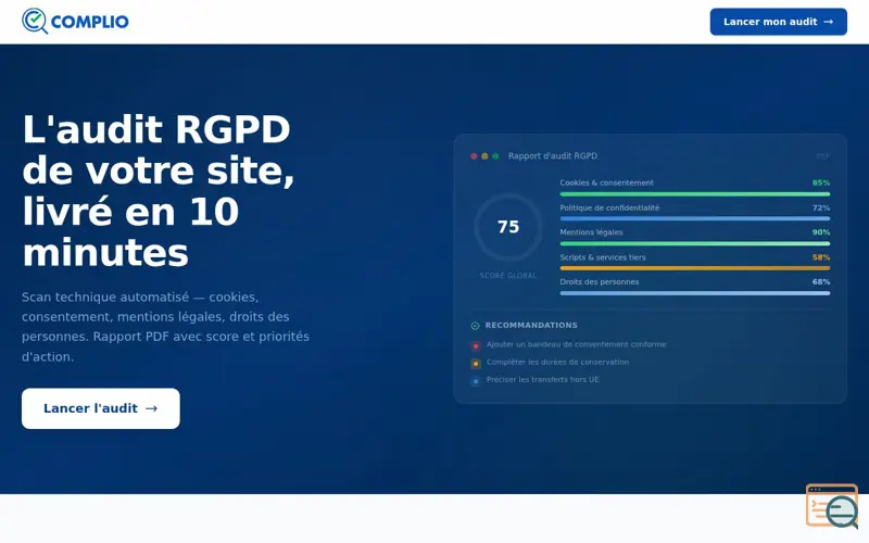Screenshot of Complio, a launch using Mirage Analytics