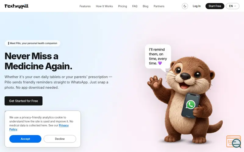 Screenshot of TextMyPill, a launch using HTTP/3