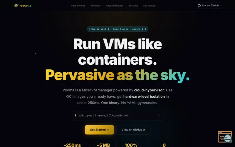 Screenshot of Vyoma — MicroVM Ecosystem