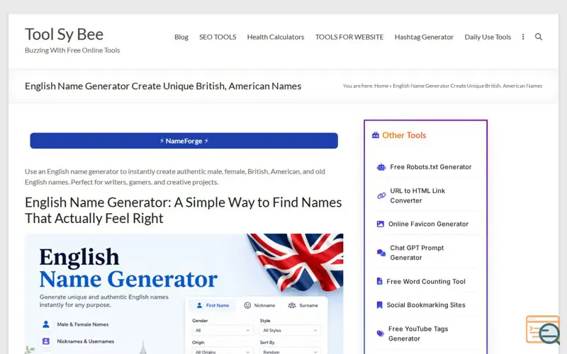 Screenshot of English Name Generator, a launch using CanvasJS