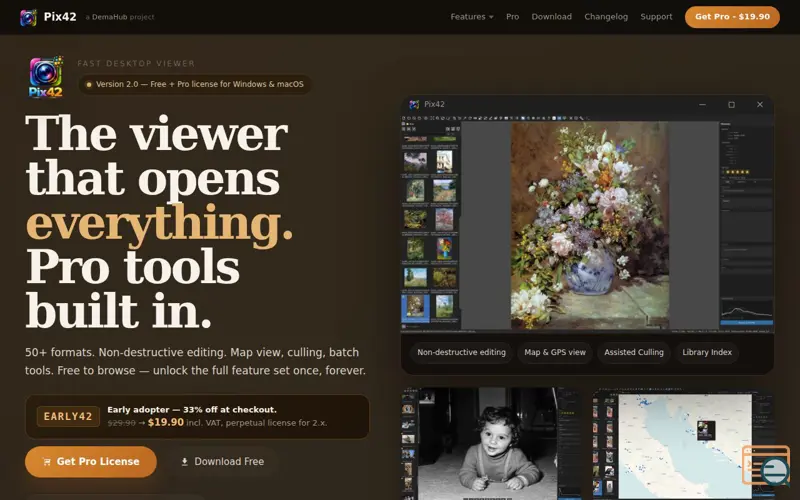 Screenshot of Pix42, a launch using Aruba