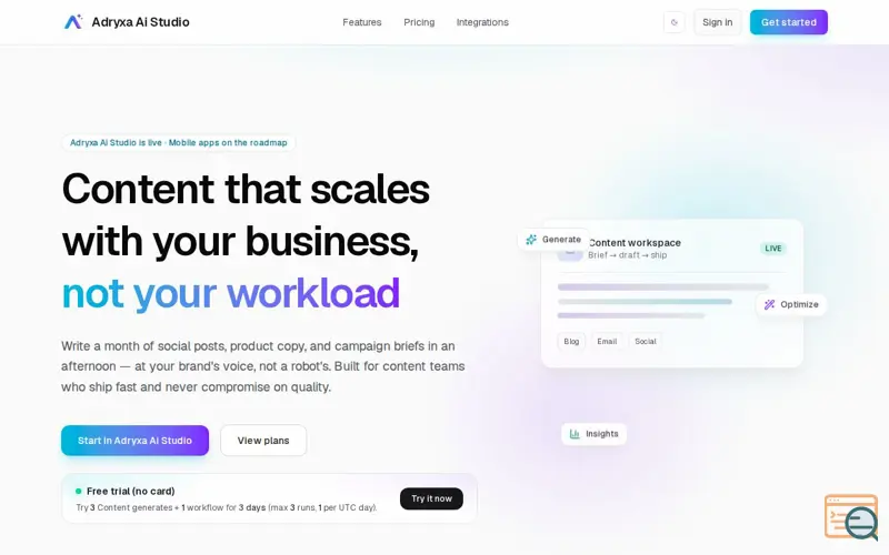 Screenshot of Adryxa AI Studio