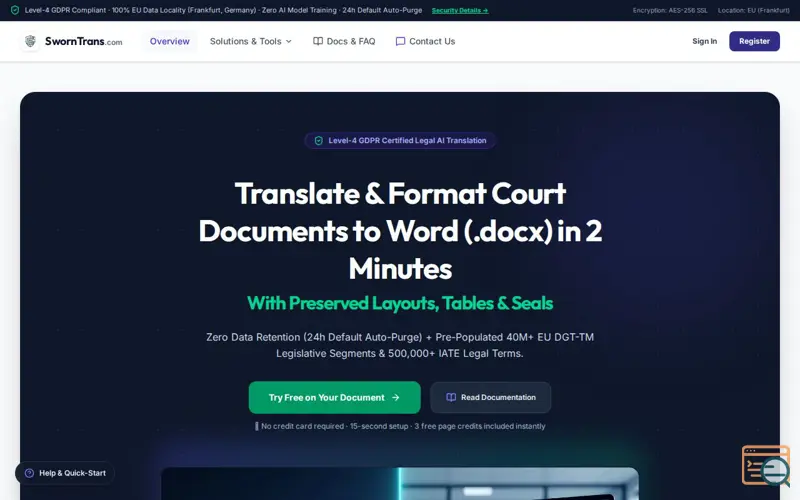 Screenshot of SwornTrans
