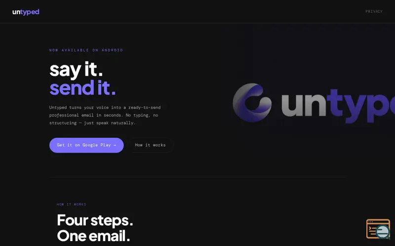 Screenshot of Untyped — Voice to Email, a launch using Blacknight DNS