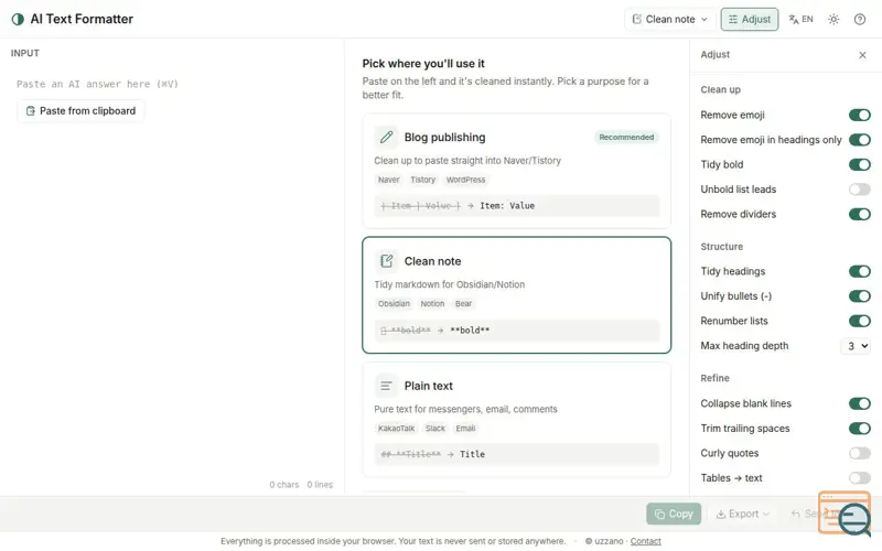 Screenshot of AI Text Formatter