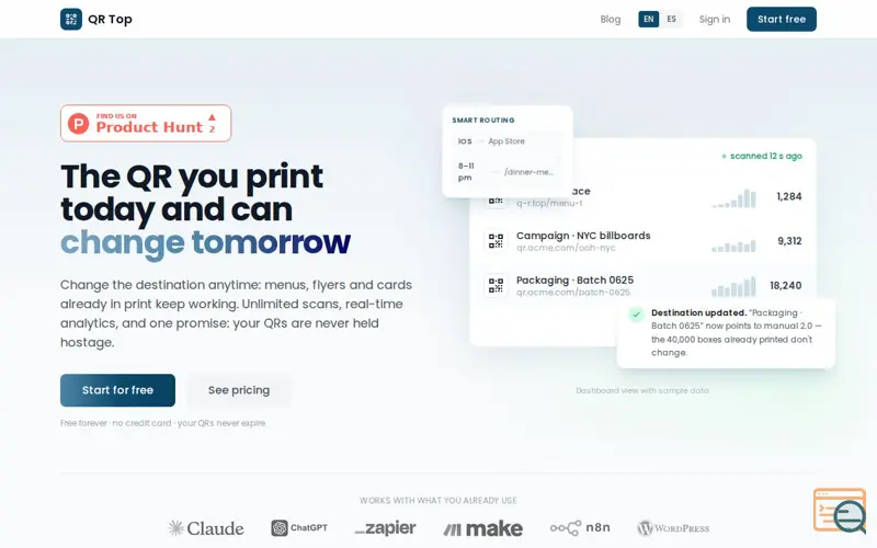 Screenshot of QR Top
