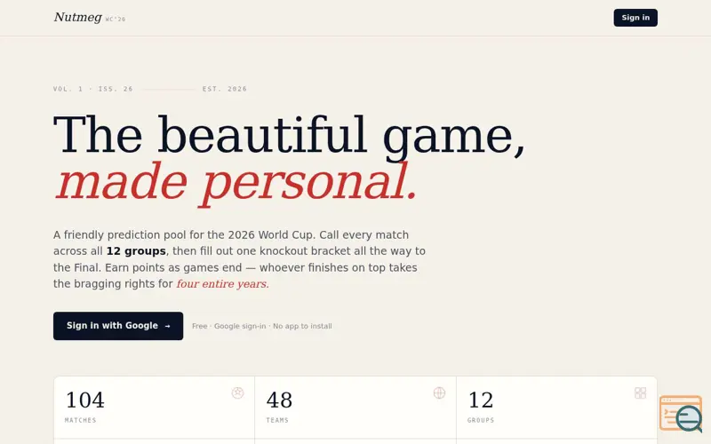 Screenshot of Nutmeg