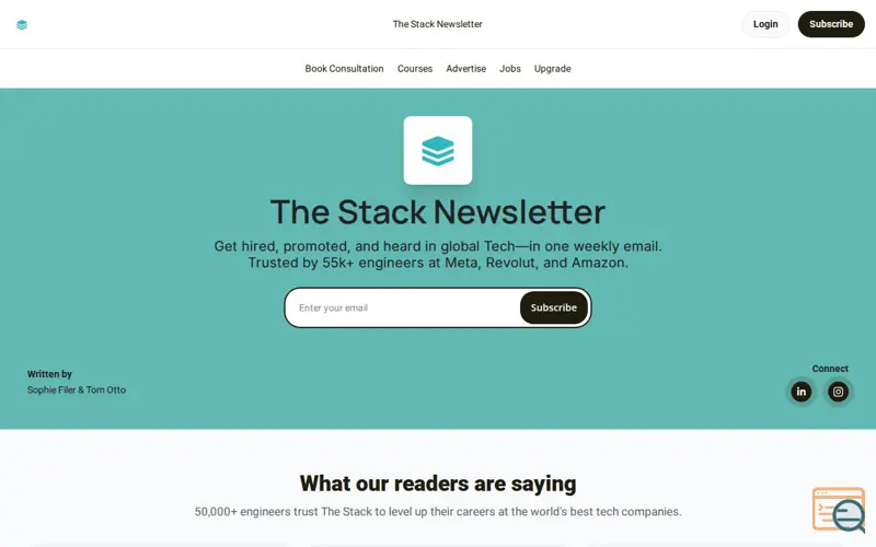 Screenshot of The Stack Newsletter, a launch using Birdie