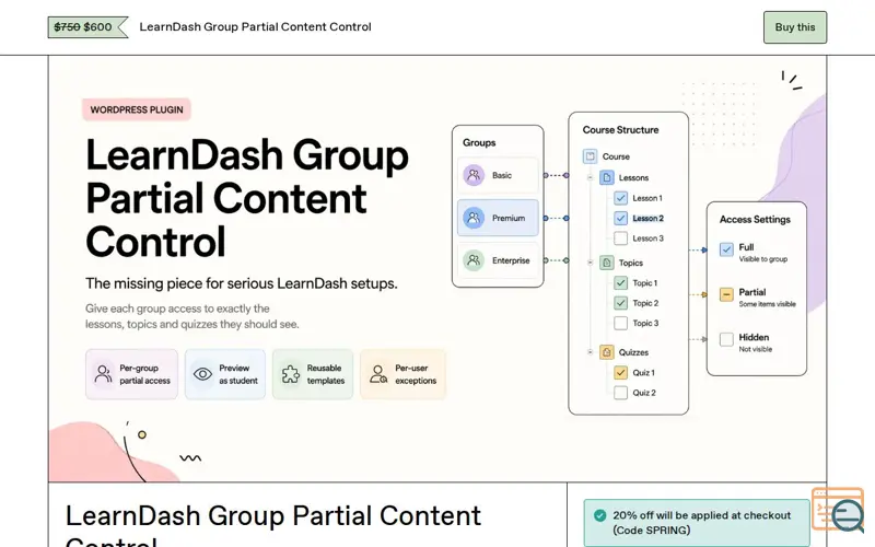 Screenshot of LearnDash Group Partial Content Control