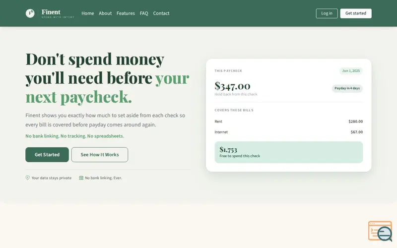 Screenshot of Finent