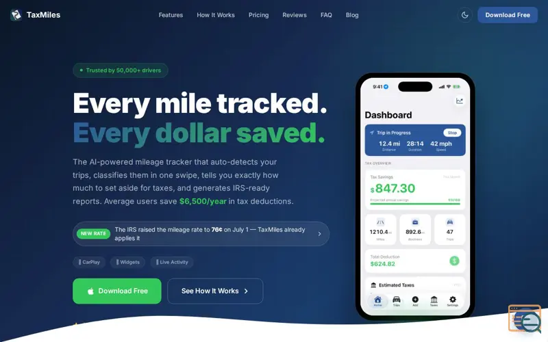 Screenshot of TaxMiles