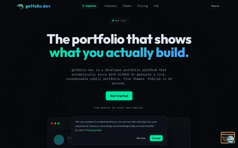 Screenshot of getfolio.dev