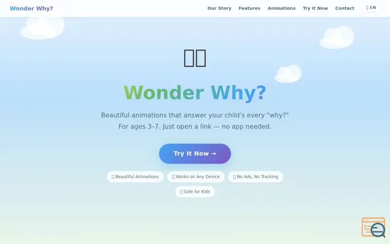 Screenshot of Wonder Why? Science animations for kids.