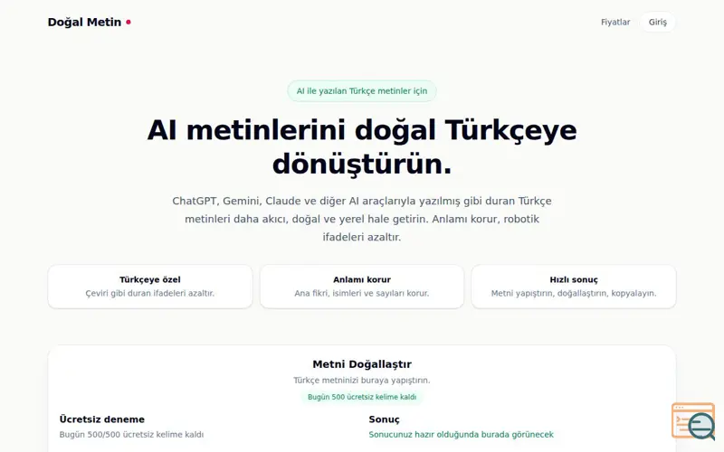 Screenshot of Doğal Metin