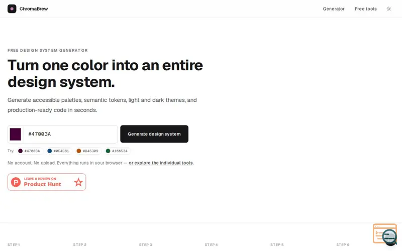 Screenshot of ChromaBrew — Free Design System Tool