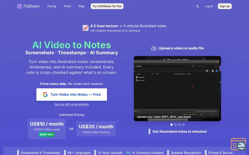 Screenshot of Vid2notes