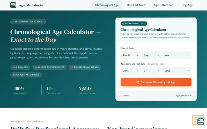 Screenshot of Chronological Age Calculator